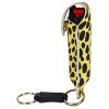 Pepper Shot 1.2% MC 1/2 oz pepper spray fashion leatherette holster and quick release keychain cheetah black/yellow