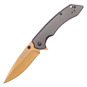 Assisted Open Folding Pocket Knife with Grey handle and Orange Blade