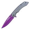 Assisted Open Folding Pocket Knife with Grey handle and Purple Blade