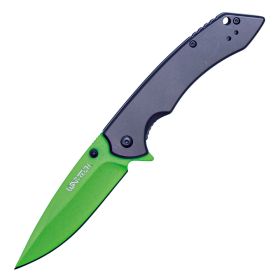 Assisted Open Folding Pocket Knife with Grey handle and Green Blade