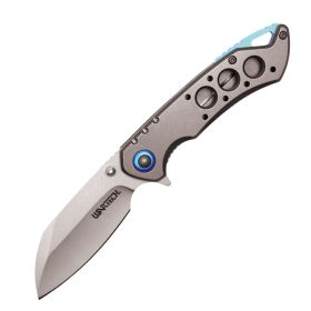 Assisted Open Folding Pocket Knife, Grey Handle w/ Blue Accents