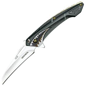 Assisted Open Folding Pocket Knife Green with Flying Shark Design