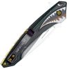 Assisted Open Folding Pocket Knife Green with Flying Shark Design