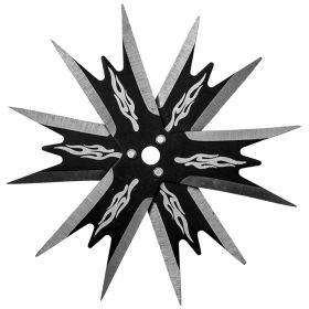 4" Black 12 point Stainless Steel throwing star with flames